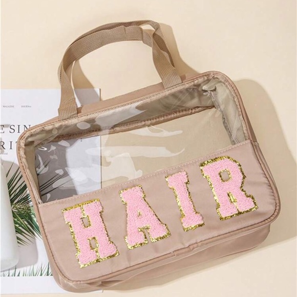1pc Waterproof Transparent Pu Cosmetic Bag With Embroidered Letters - Picture 2 of 2